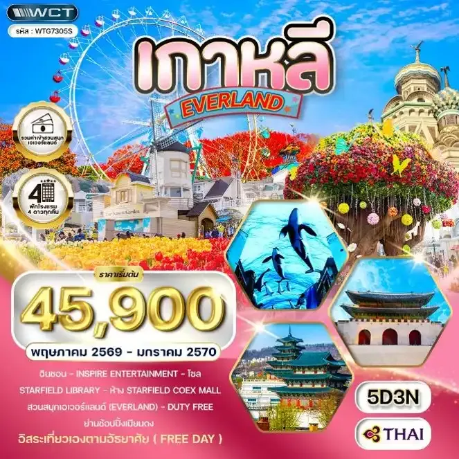 ทัวร์เกาหลี - โซล - สวนสนุก EVERLAND (Freeday) 5วัน 3คืน (TG)