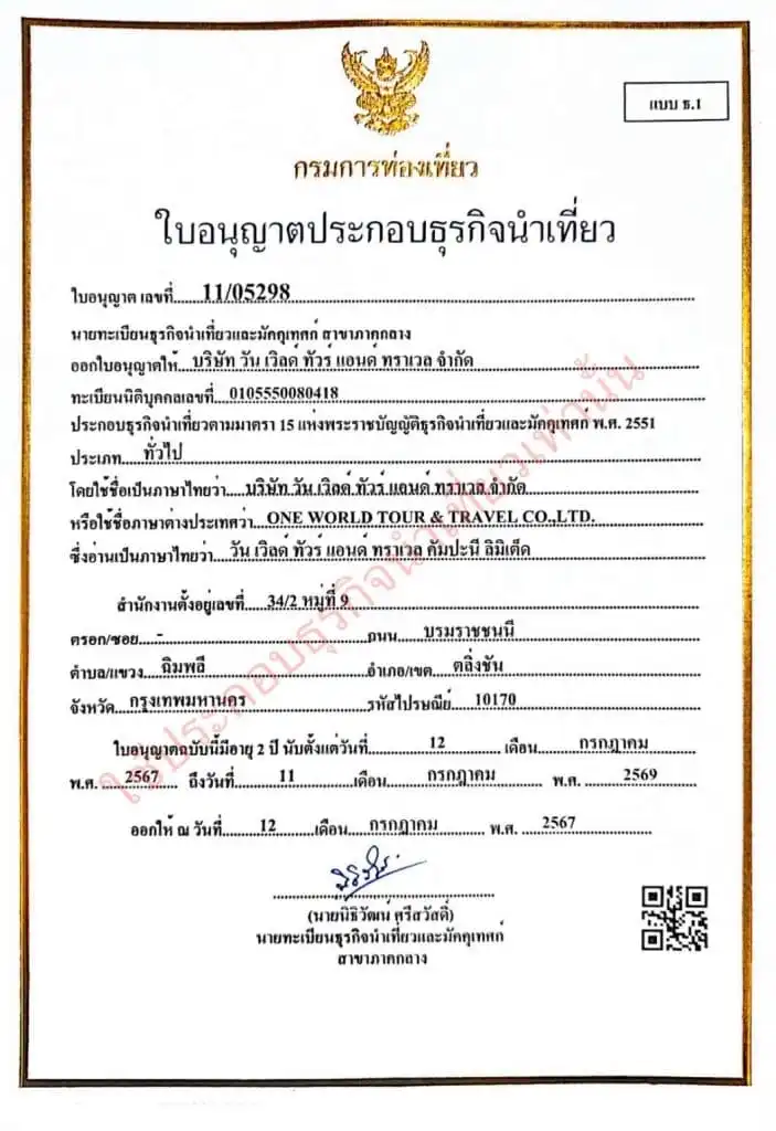 ใบอนุญาตธุรกิจนำเที่ยว
