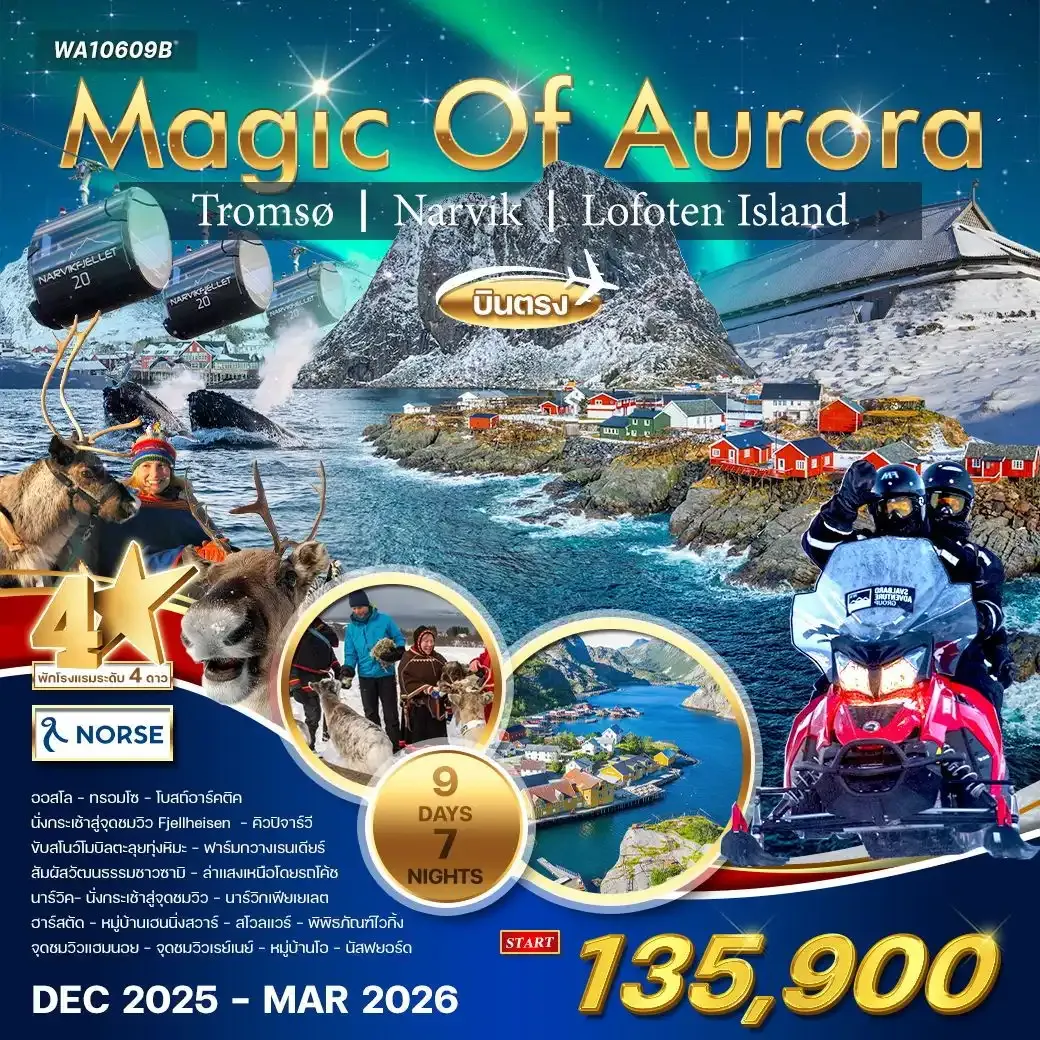 ทัวร์นอร์เวย์-ล่าแสงเหนือ Winter Magic Of Aurora 9วัน 6คืน (A1)